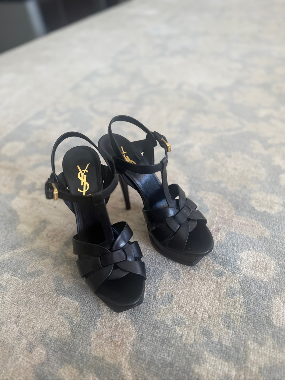 Saint Laurent Black Knotted Leather Platform Heels
